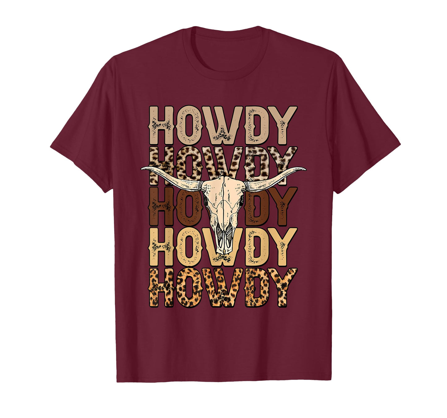 Leopard Howdy Country Music Western Cow Skull Cowboy T-Shirt