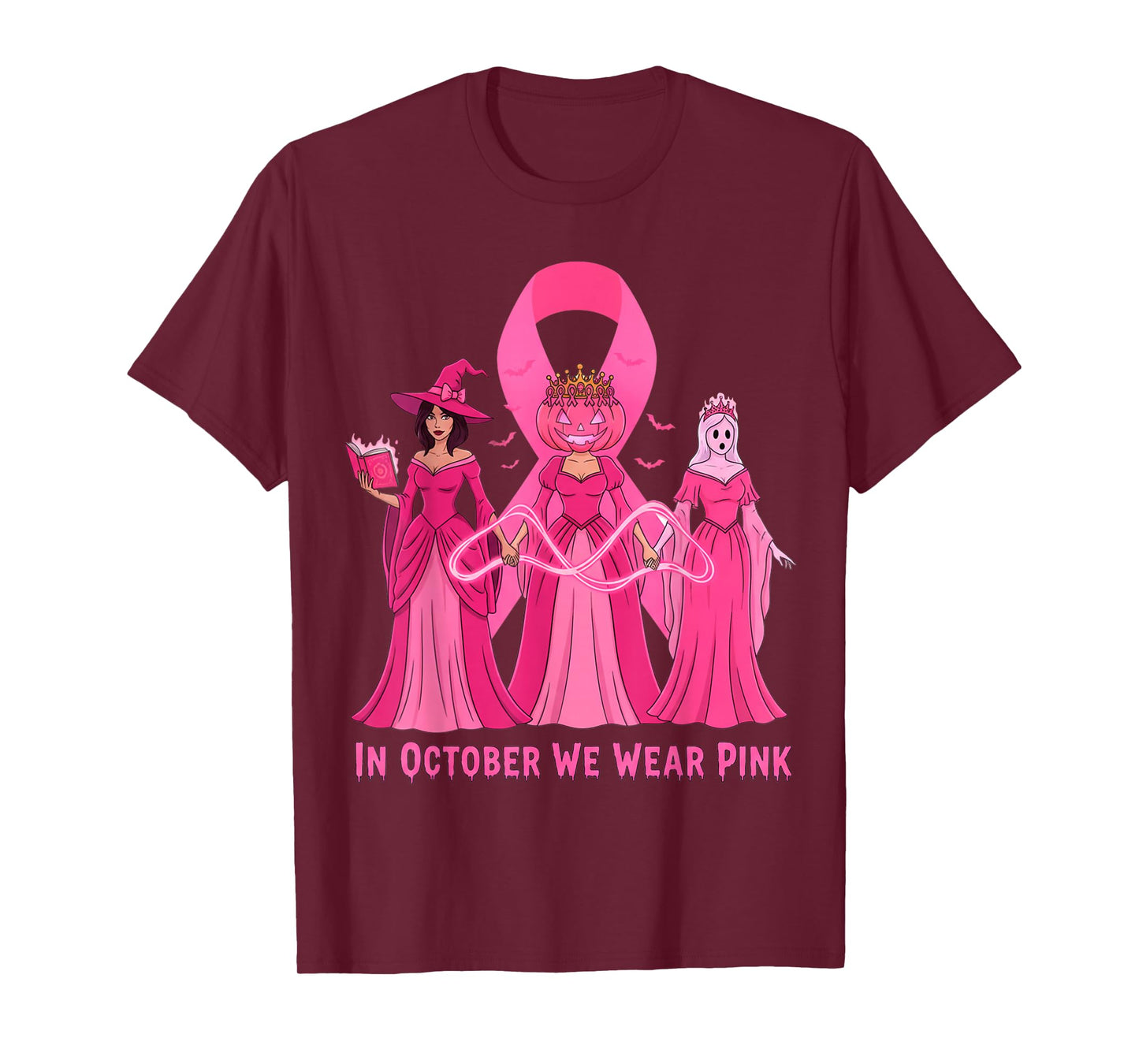 October We Wear Pink Witch Halloween Breast Cancer Awareness T-Shirt