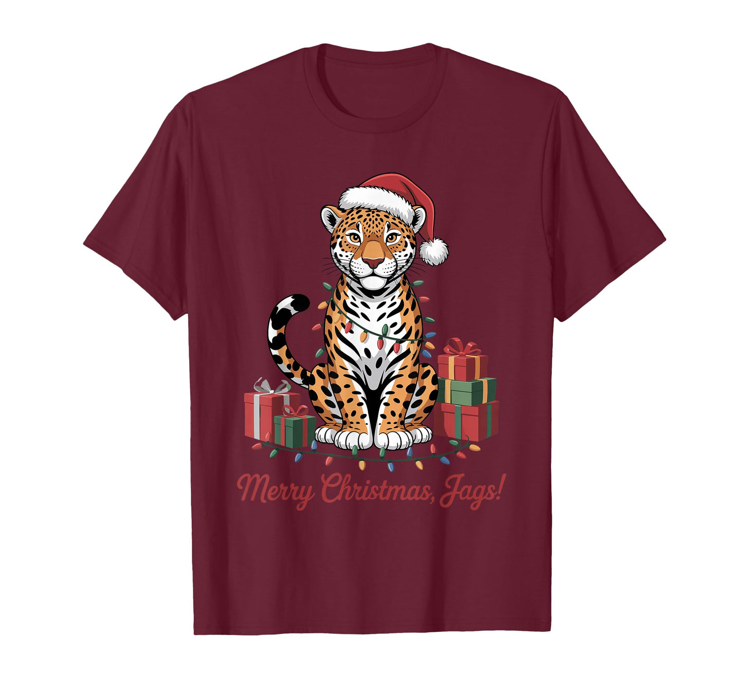 Jaguar Santa Hat Christmas Design Funny Wild Animal Lovers T-Shirt
