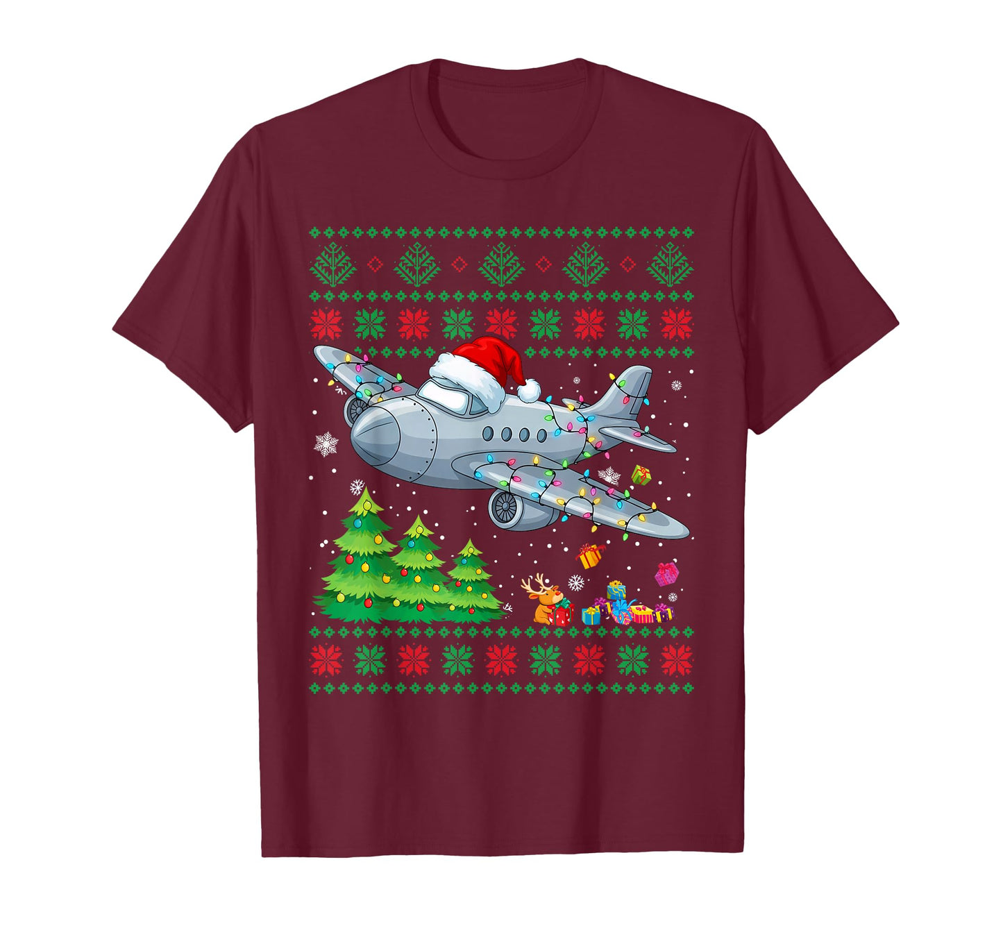 Funny Xmas Lighting Tree Santa Ugly Airplane Christmas T-Shirt