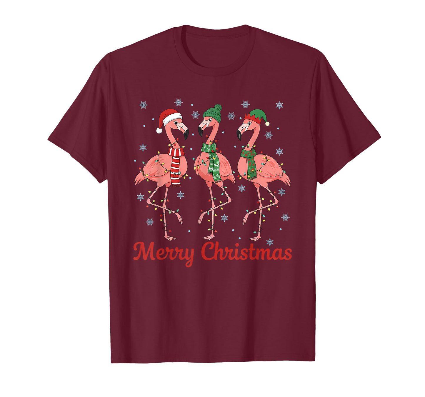 Merry Christmas Pink Flamingo Santa Hat Matching Family Xmas T-Shirt