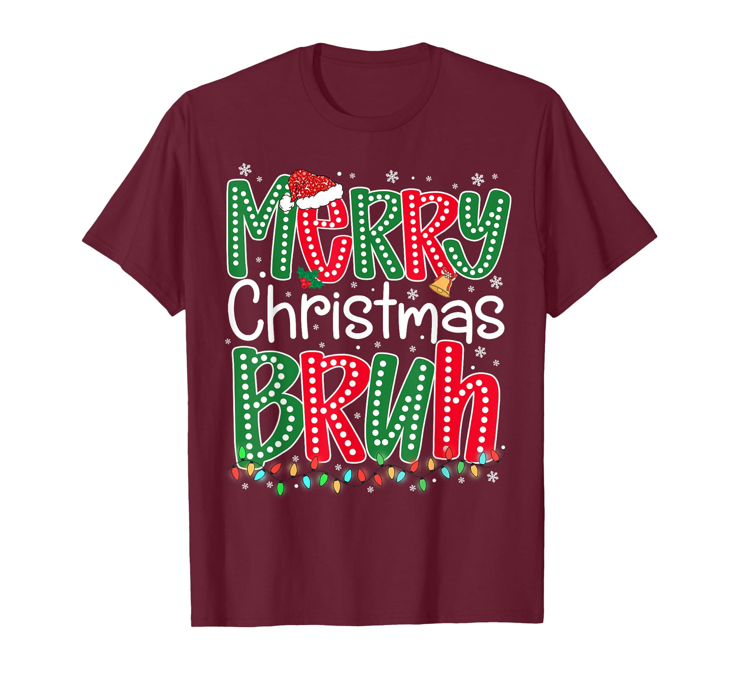 Merry Christmas Bruh Xmas Lights Santa Hat Mens Boys Kids T-Shirt