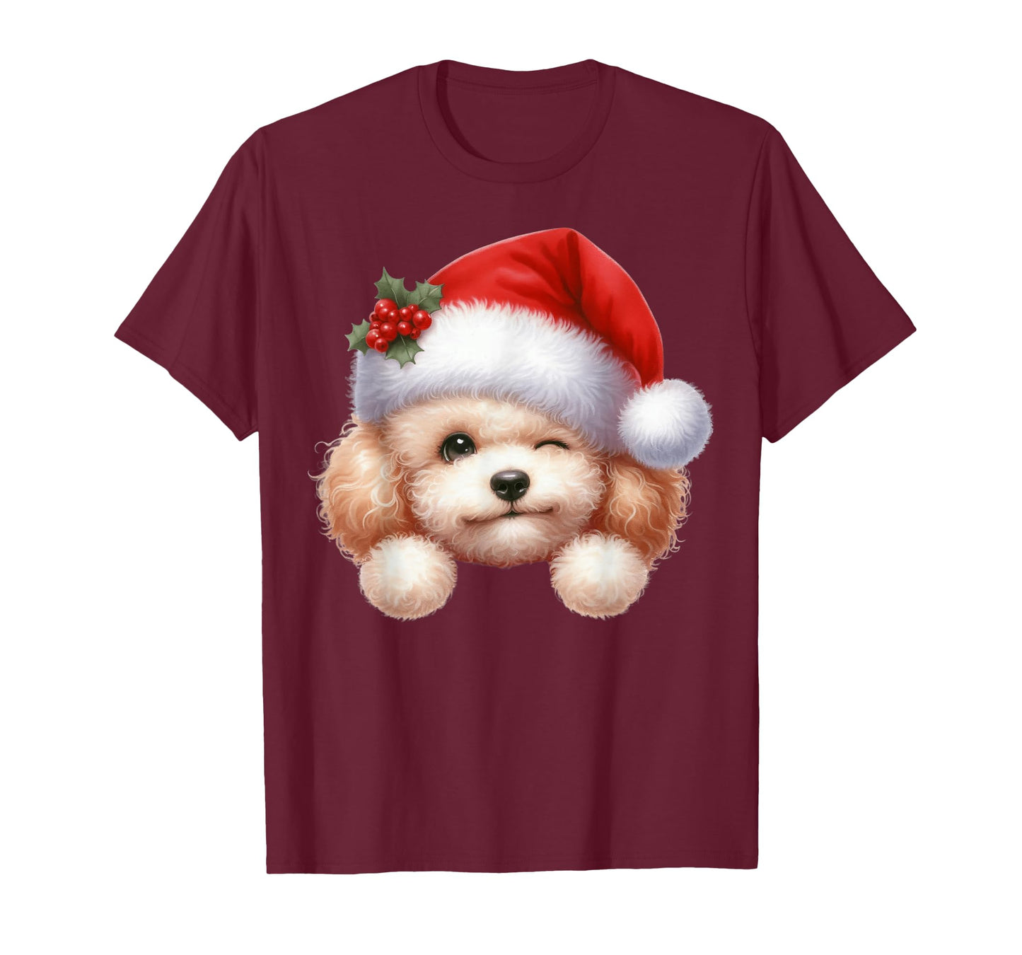 Poodle Dog Christmas Santa Hat Dog Mom Dad T-Shirt