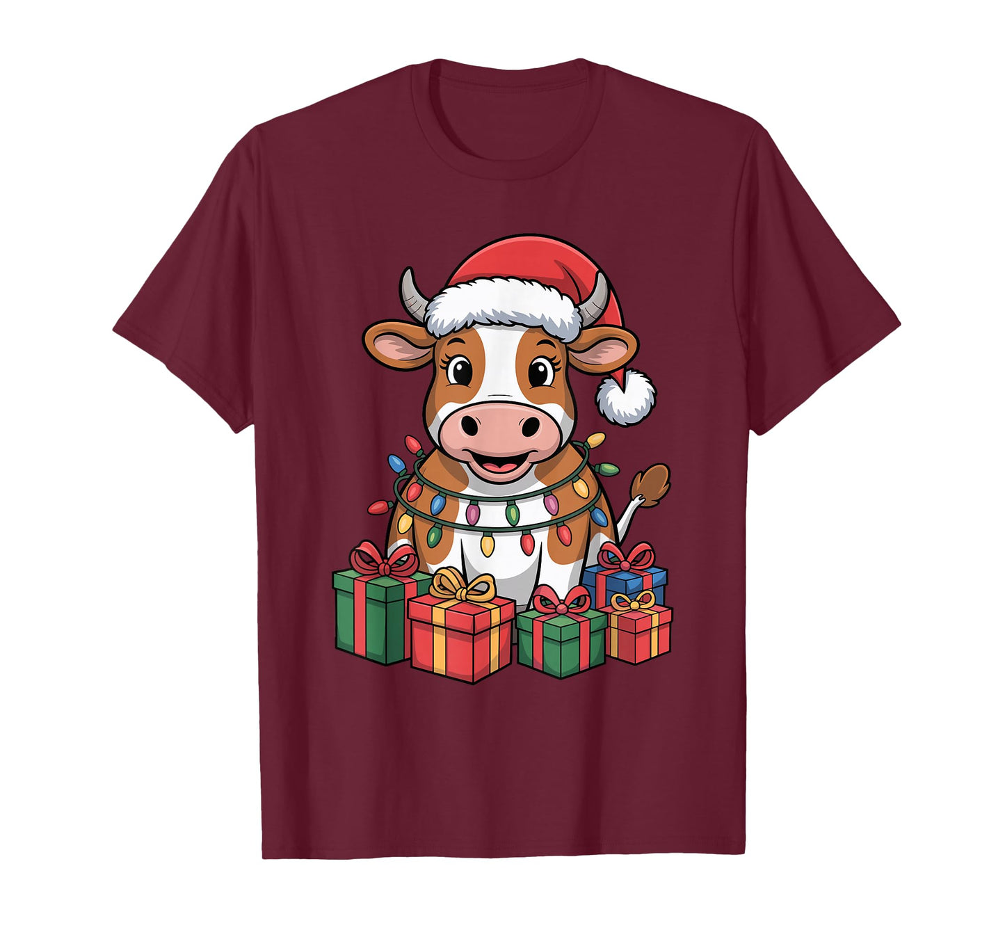 Cow Santa Hat Christmas Design Funny Farm Animal Lovers T-Shirt