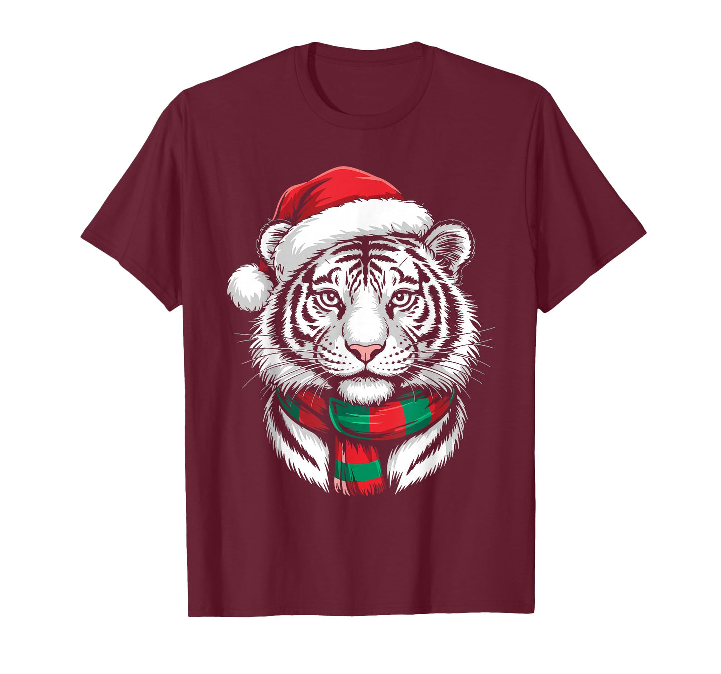 Tiger Xmas Santa Hat Scarf Christmas Costume T-Shirt