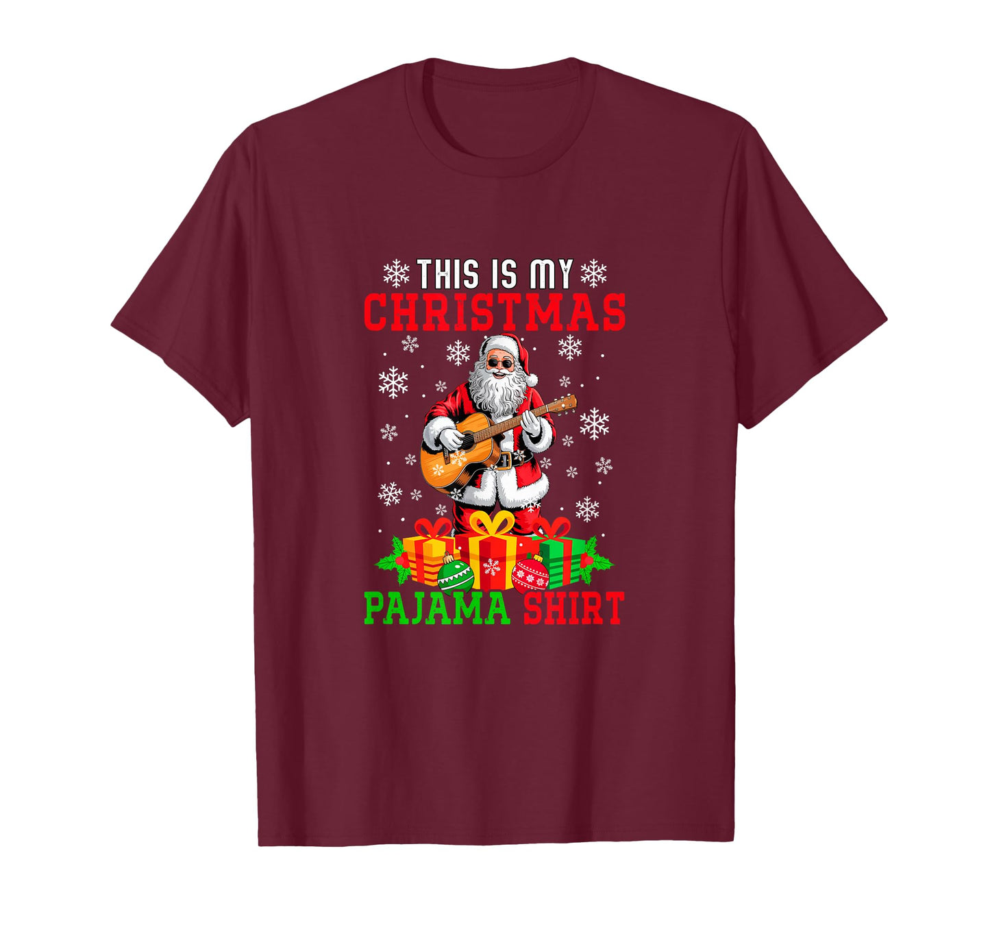 My Christmas Pajama Shirt Santa Playing Guitar Instrument T-Shirt