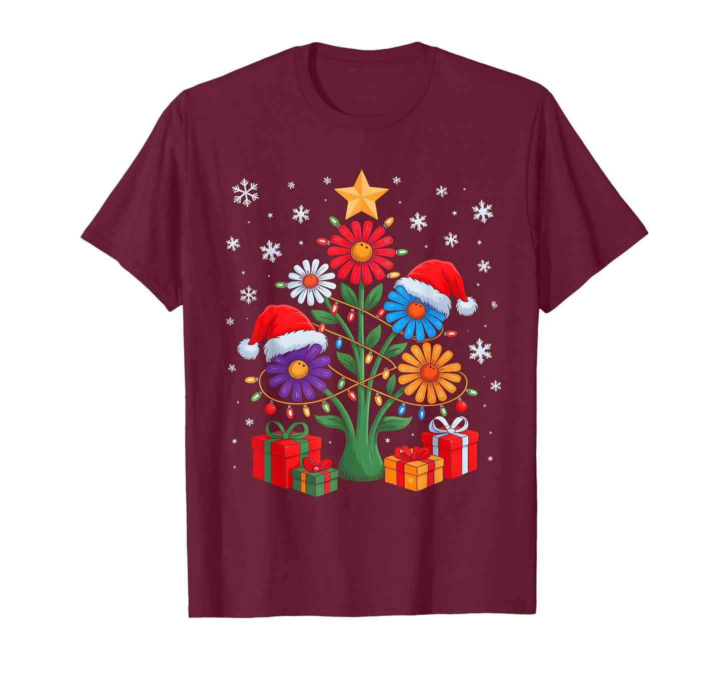 Santa Hippie Christmas Tree Funny Xmas Lights Santa Hippie T-Shirt
