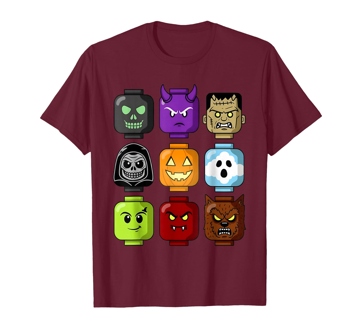 Halloween Building Brick Head Pumpkin Ghost Zombie Boys T-Shirt