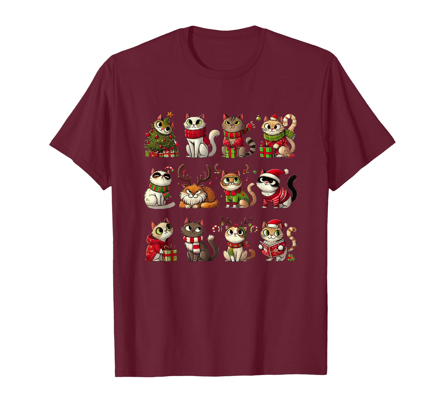 Cat Christmas Shirt Reindeer Santa Xmas Holiday Men Women T-Shirt