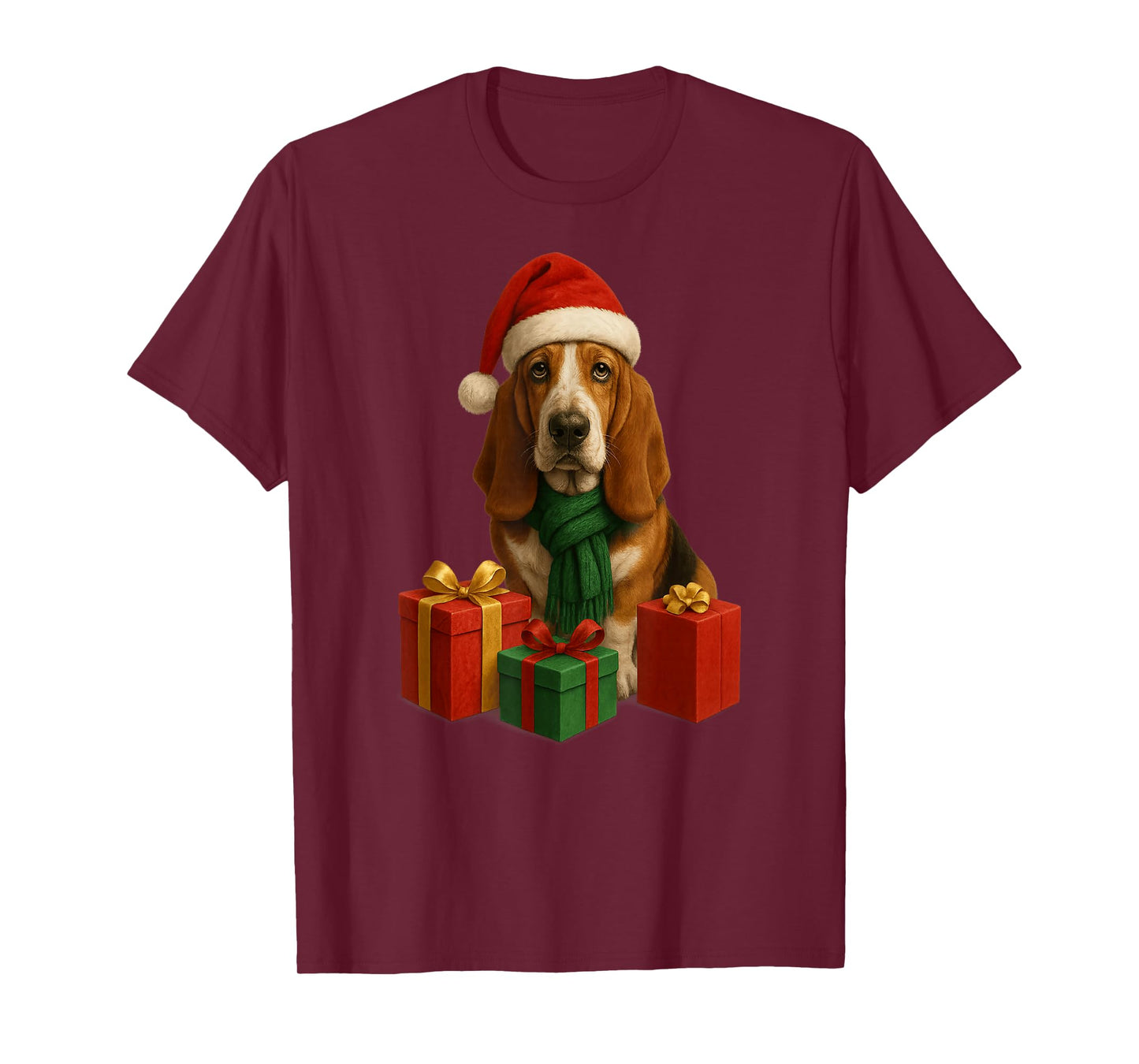 Christmas Basset Hound with Santa Claus hat, Cute T-Shirt