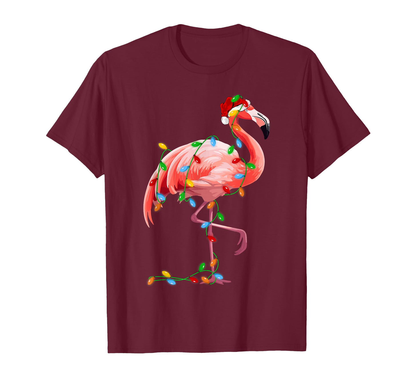 Xmas Lights Santa Pink Flamingo Christmas T-Shirt