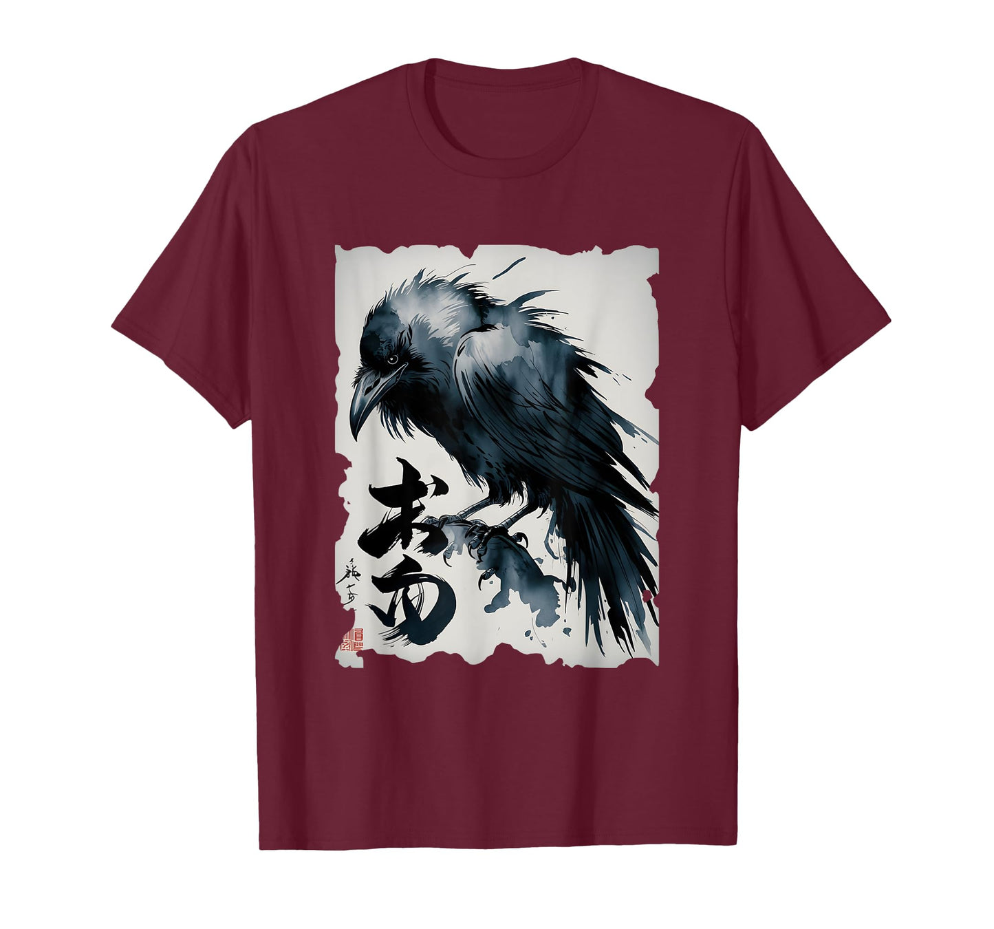 Crow Japanese Art - Vintage Raven Sumi-e Graphic T-Shirt