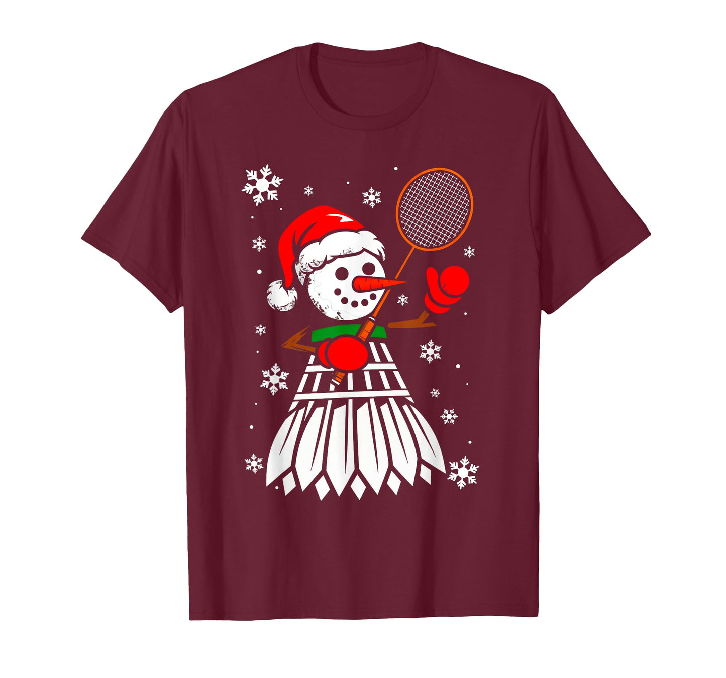 Badminton Santa Hat Snowman Xmas Funny Badminton Christmas T-Shirt