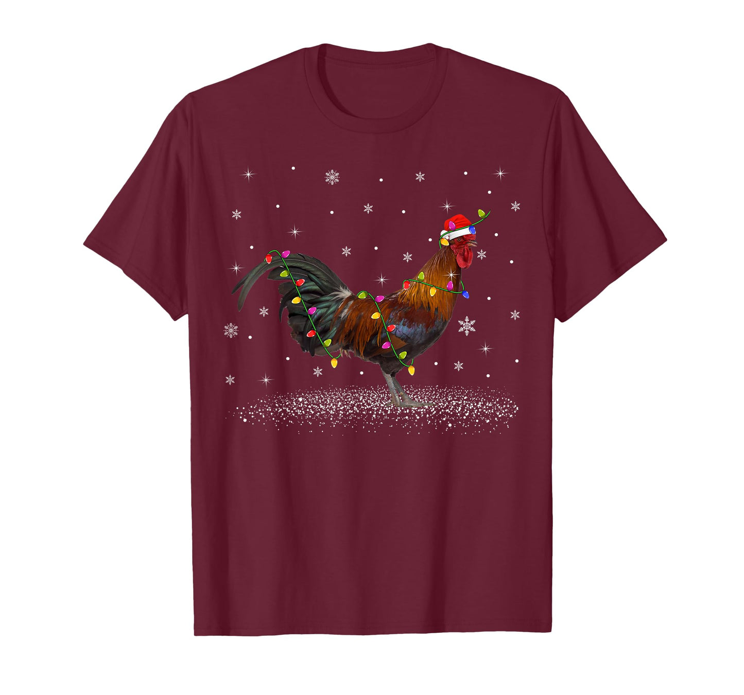 Santa Hat Rooster Chicken Christmas Lights Xmas T-Shirt