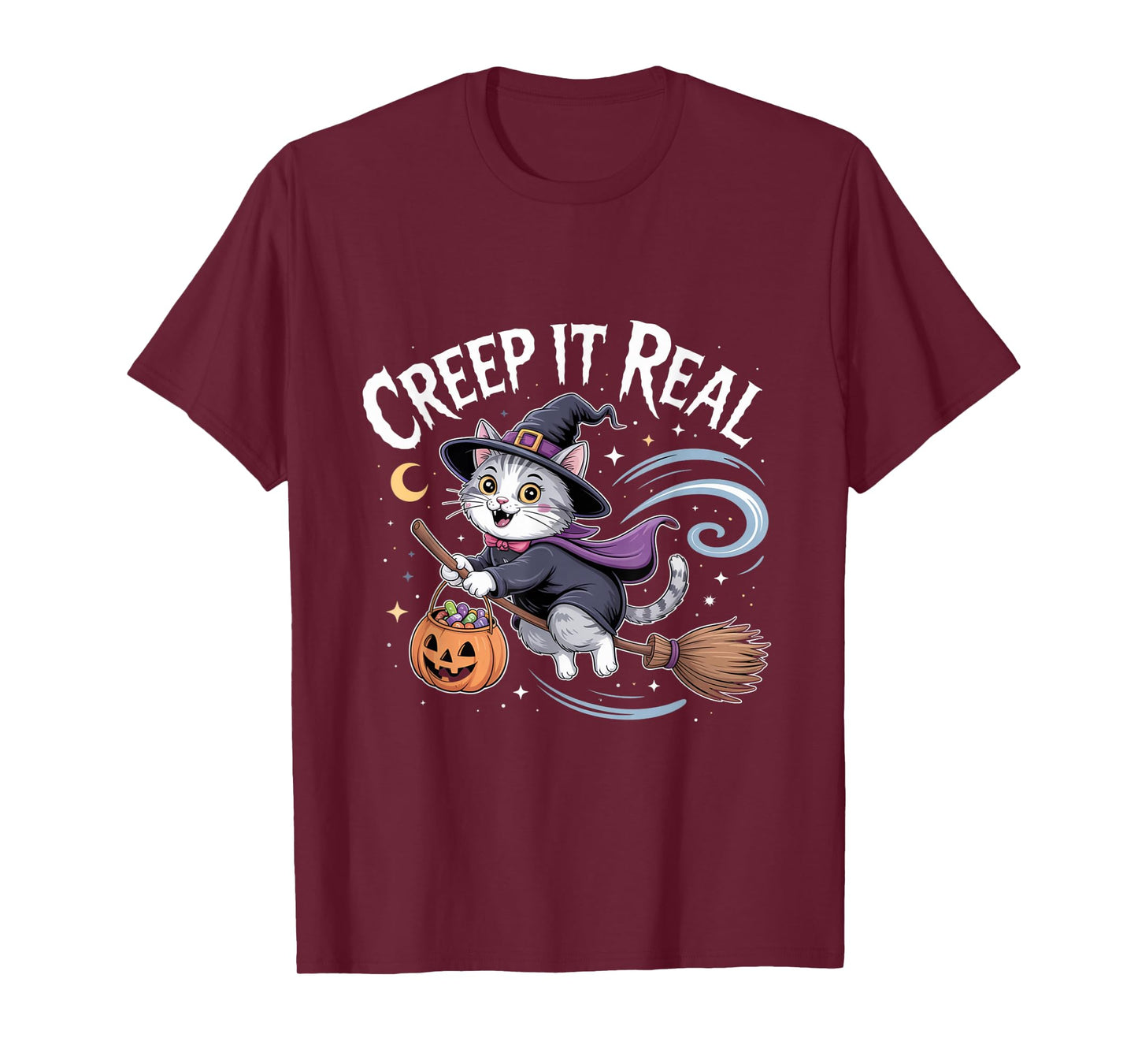 Cute Witch Cat Halloween – Creep It Real Funny Spooky Tees T-Shirt