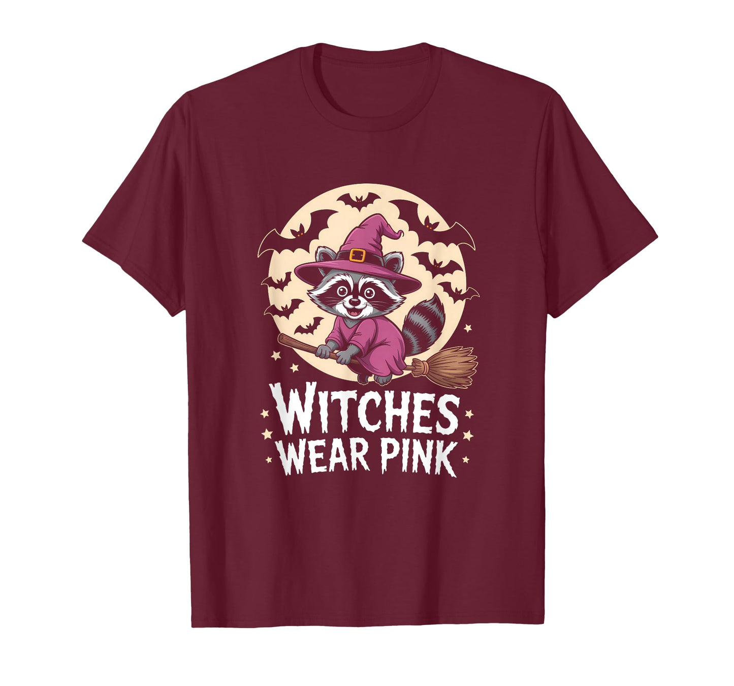 Witches Wear Pink Breast Cancer Witch Raccoon Halloween T-Shirt