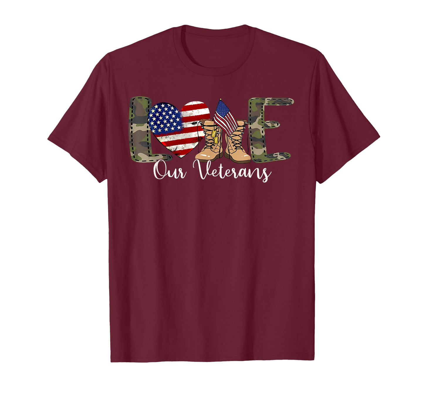 Love Our Veterans Day Proud Military American Flag T-Shirt