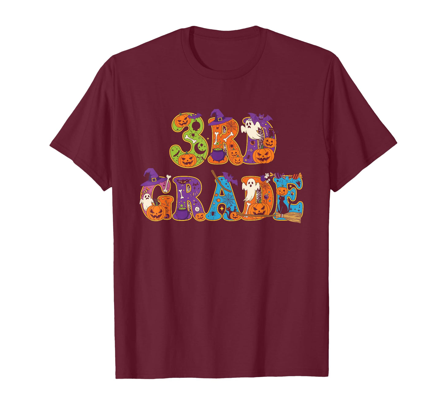 3rd Grade Pumpkin Ghost Skeleton Halloween Kids Mens Womens T-Shirt
