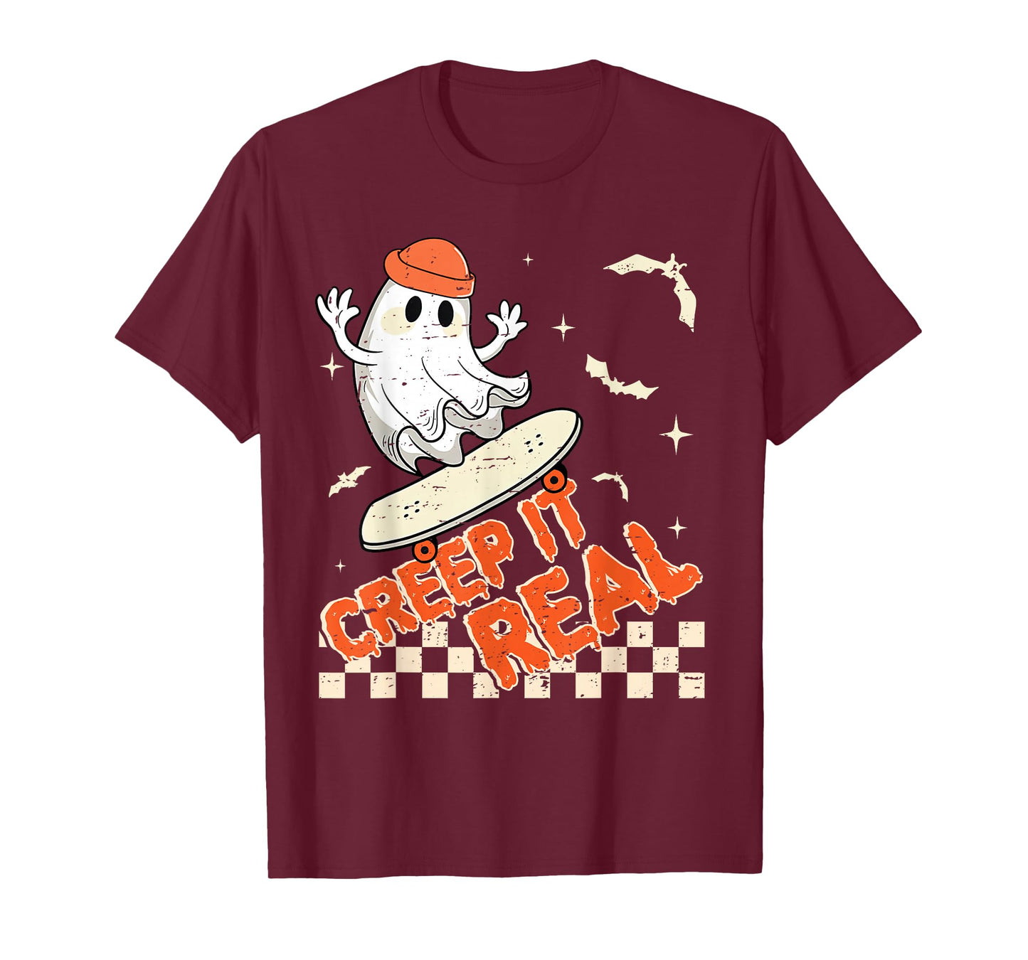 Groovy Retro Ghost Halloween Creep It Real Boys Skateboard T-Shirt