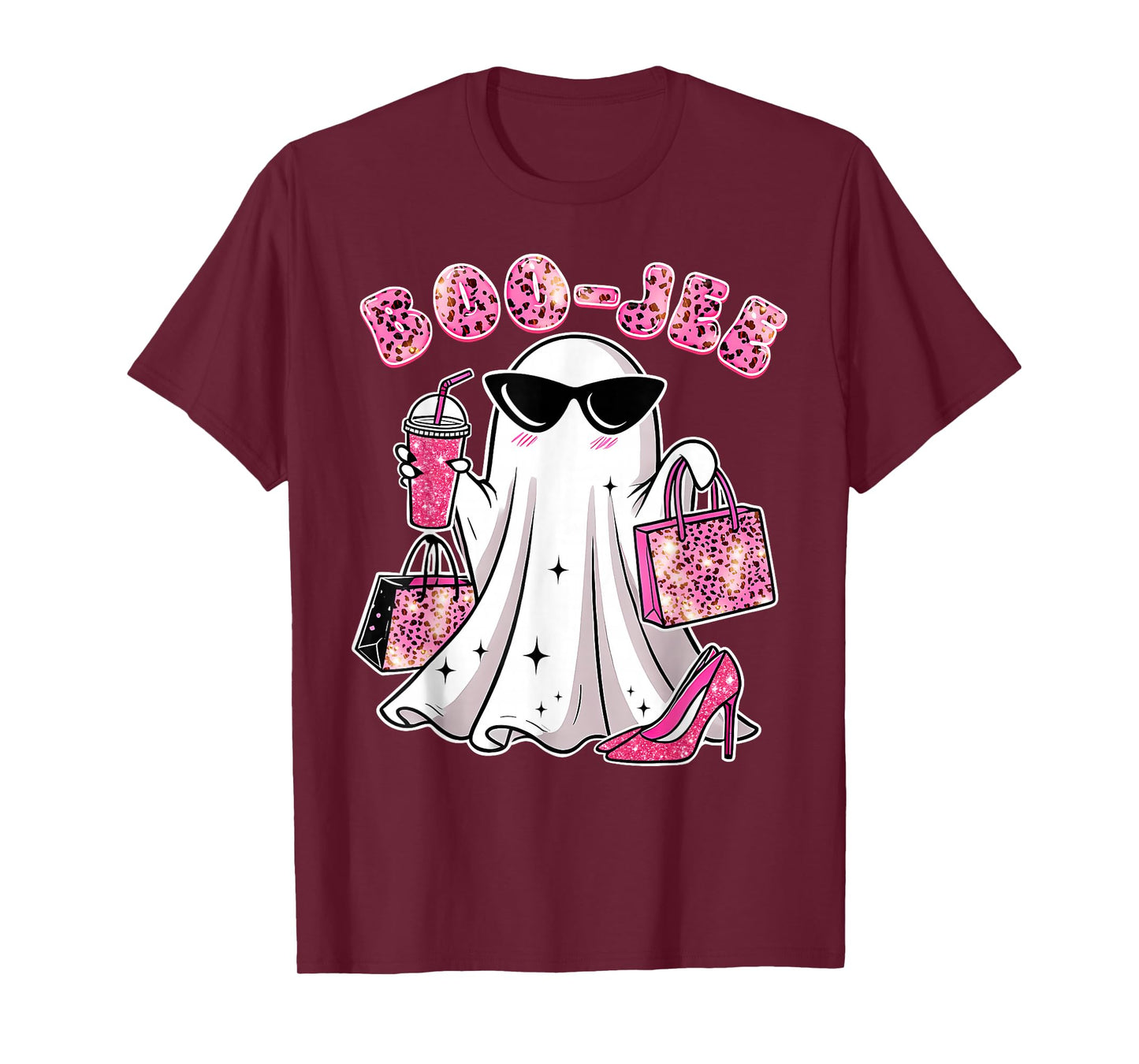 Coquette Pink Leopard Boo-JEE Ghost Halloween Women Girls T-Shirt
