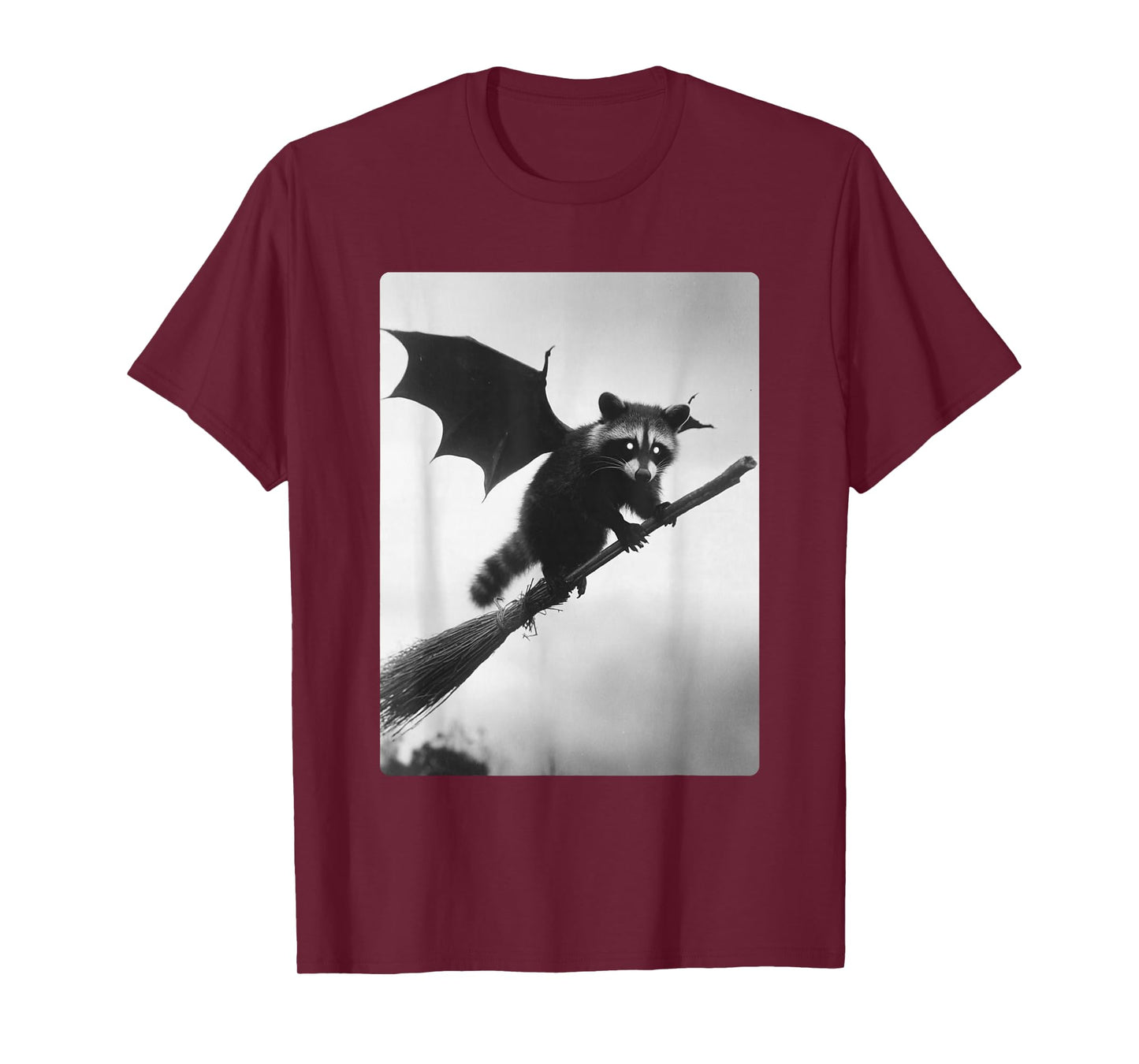 Gothic Raccoon Witch Broom Bat Wings Spooky Halloween Animal T-Shirt