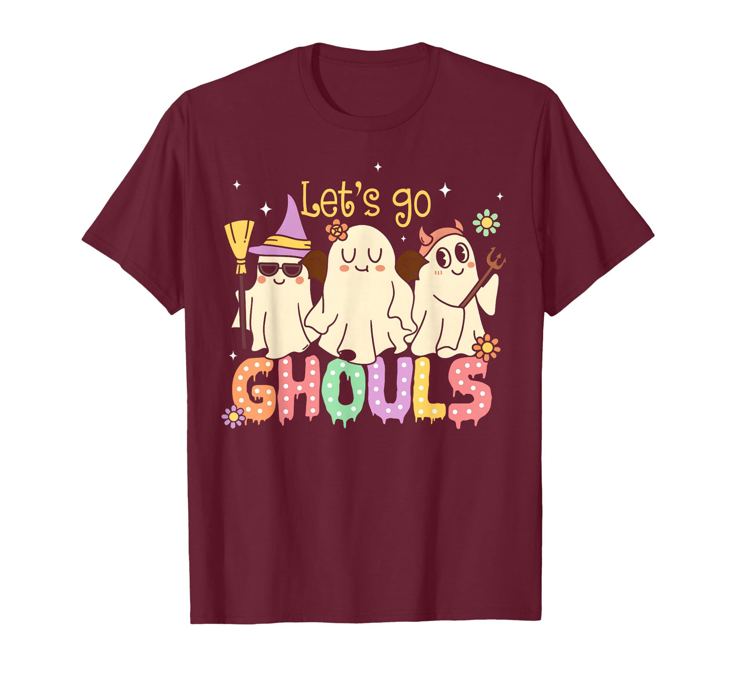 Let's Go Ghouls Halloween Ghost Retro Groovy Outfit Costume T-Shirt
