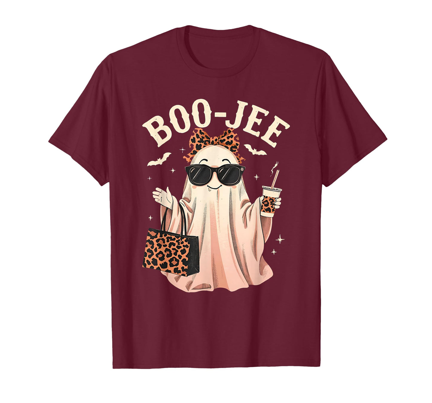 Coquette Leopard Ghost Coffee Boo-JEE Halloween Boujee Ghost T-Shirt
