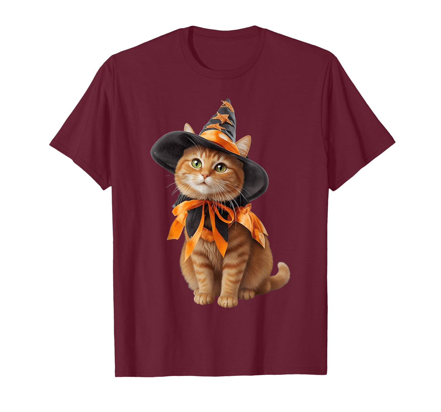 Orange Cat Wearing Witch Wizard Costume Funny Halloween T-Shirt