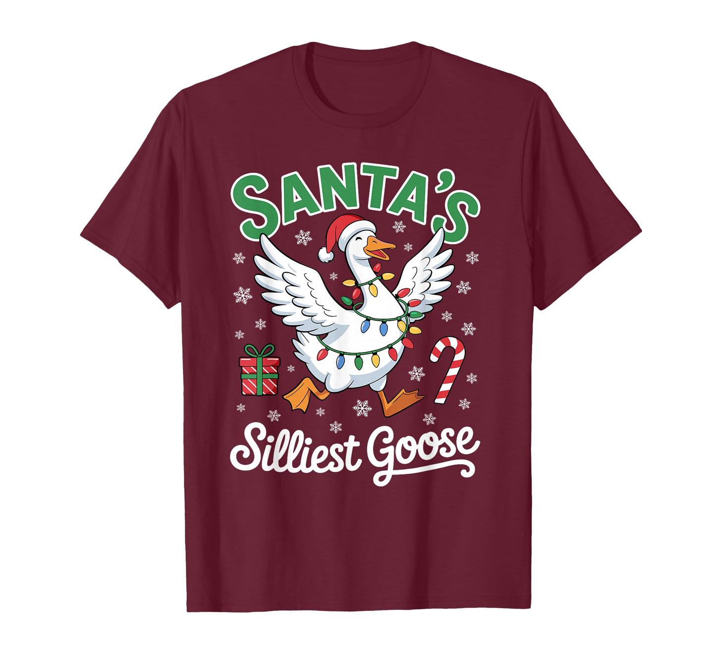 Santa's Silliest Goose Stars Candy Joyful Christmas Lights T-Shirt