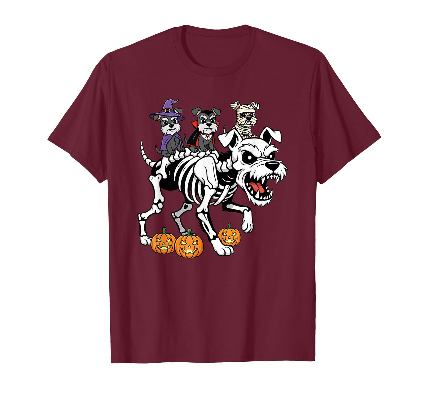 Miniature Schnauzer Skeleton Witch Halloween Kid Mens Womens T-Shirt