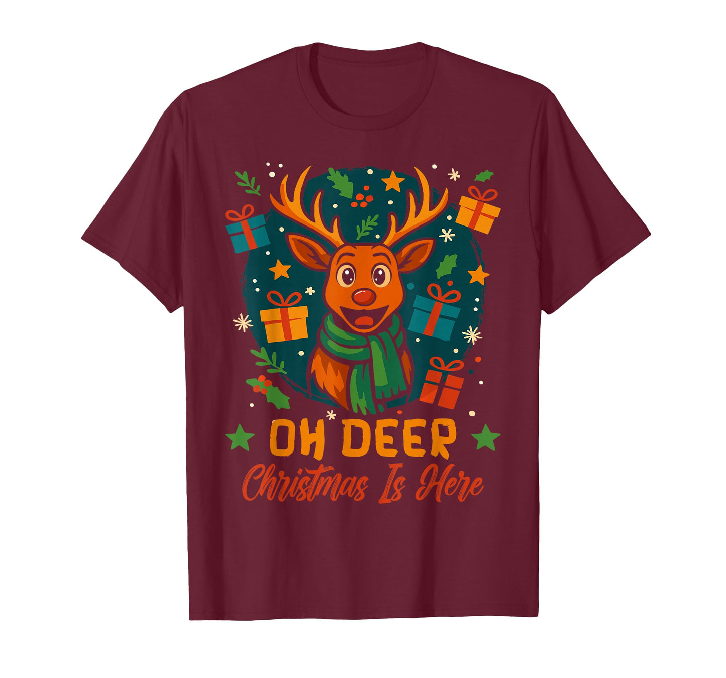 Oh Deer Christmas is Here Christmas Santa Xmas Family T-Shirt