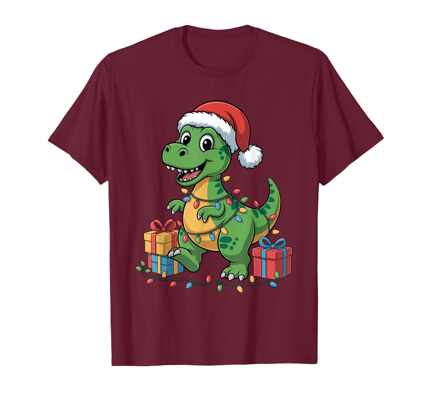 Dinosaur Santa Hat Animals Lovers Ugly Christmas Pajamas T-Shirt
