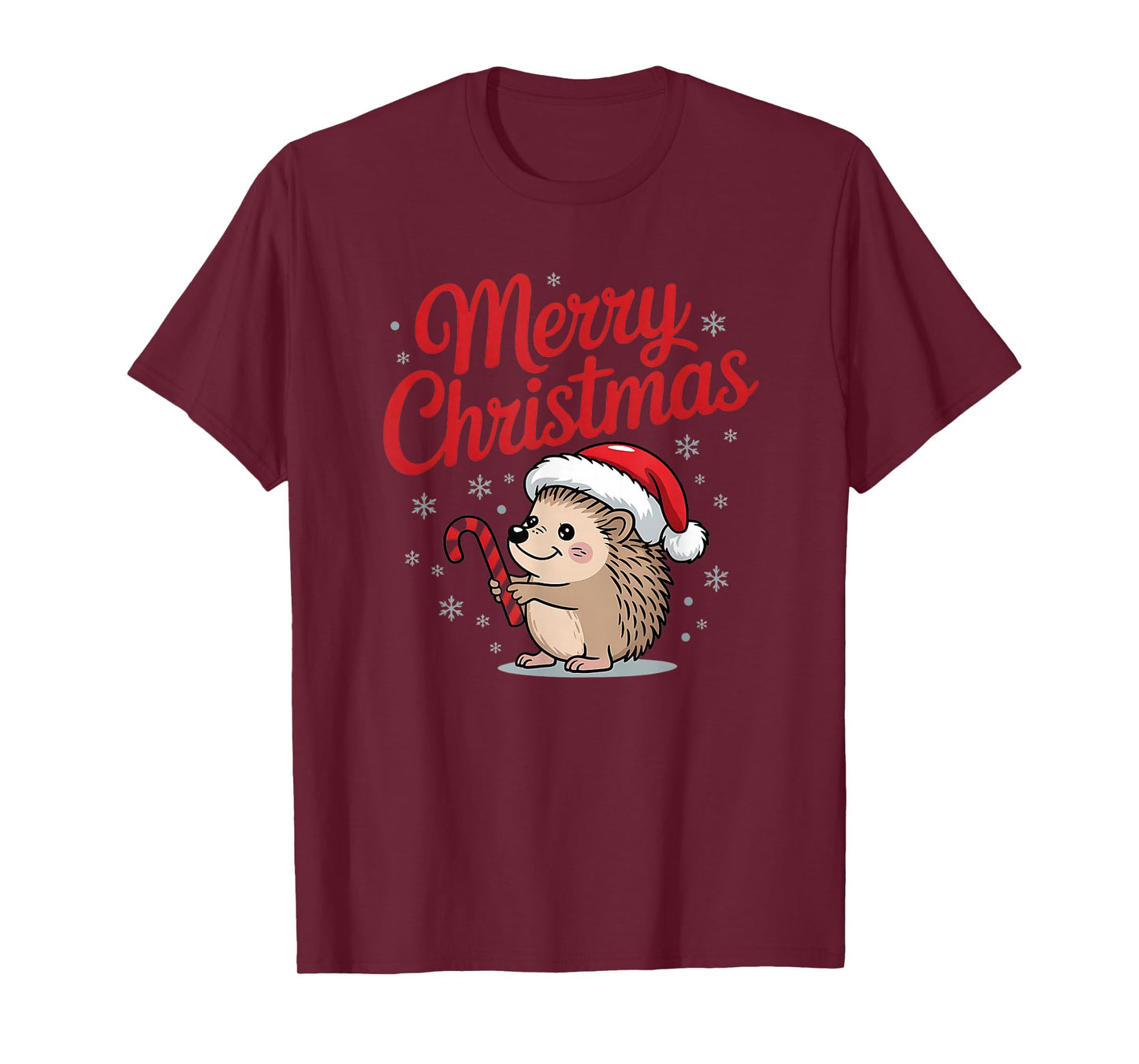 Cute Hedgehog Merry Christmas Santa Hat Holiday Art T-Shirt