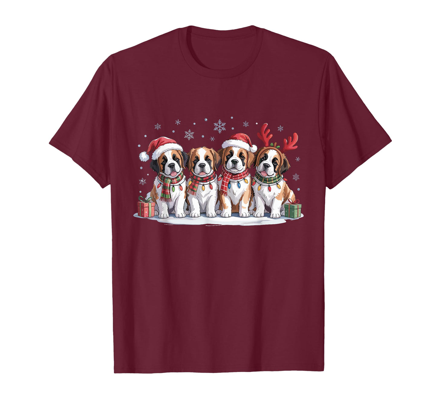 Saint Bernard Christmas Puppies Dog Lovers Funny Holiday T-Shirt