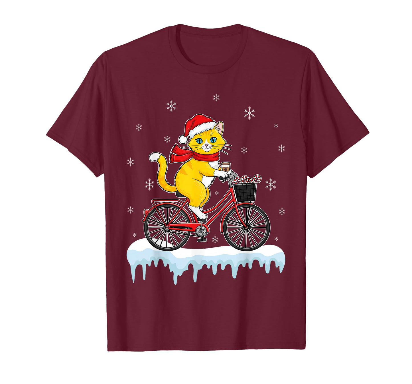 Cat Cycling Bicycle Christmas Santa Hat Cyclist Winter T-Shirt