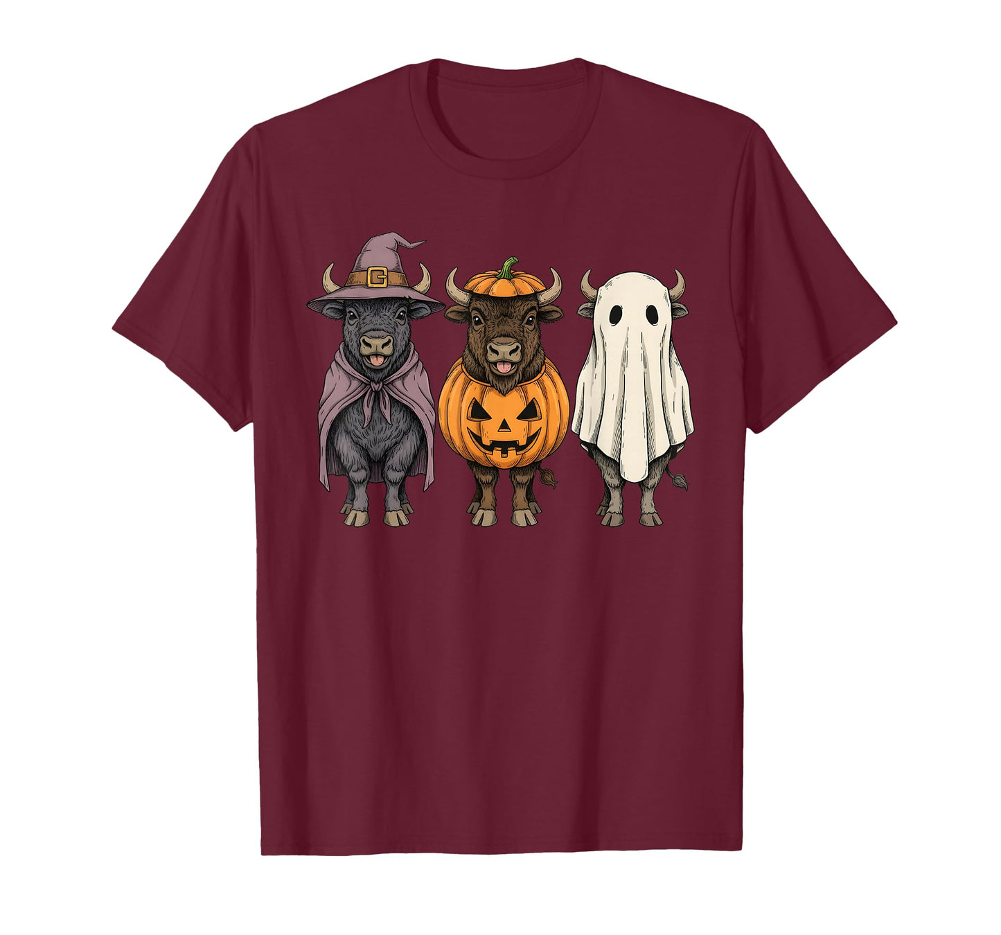 Spooky Ghost Bison Buffalo Lover Pumpkin Halloween T-Shirt