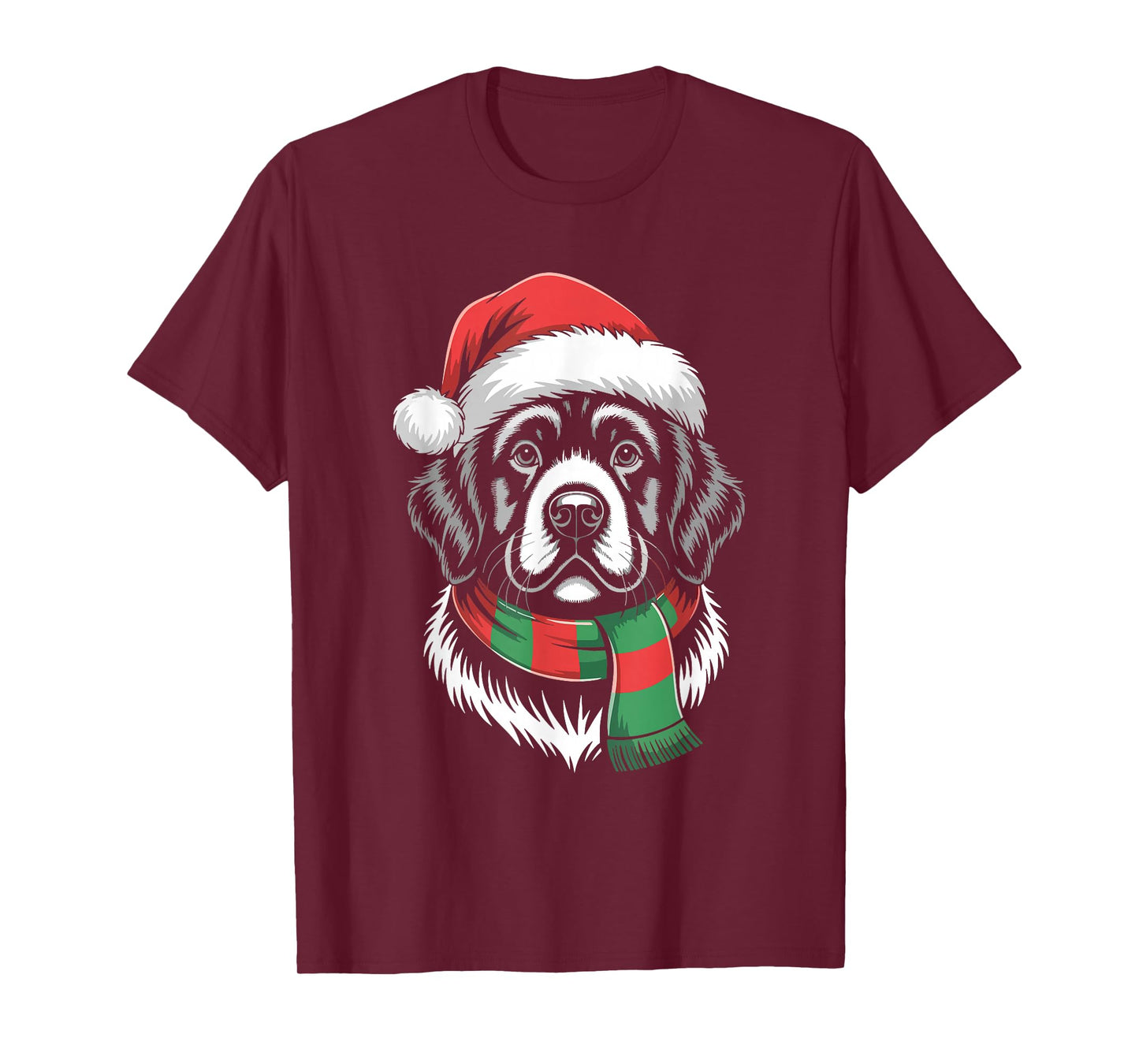 Newfoundland Dog Xmas Santa Hat Scarf Christmas Costume T-Shirt