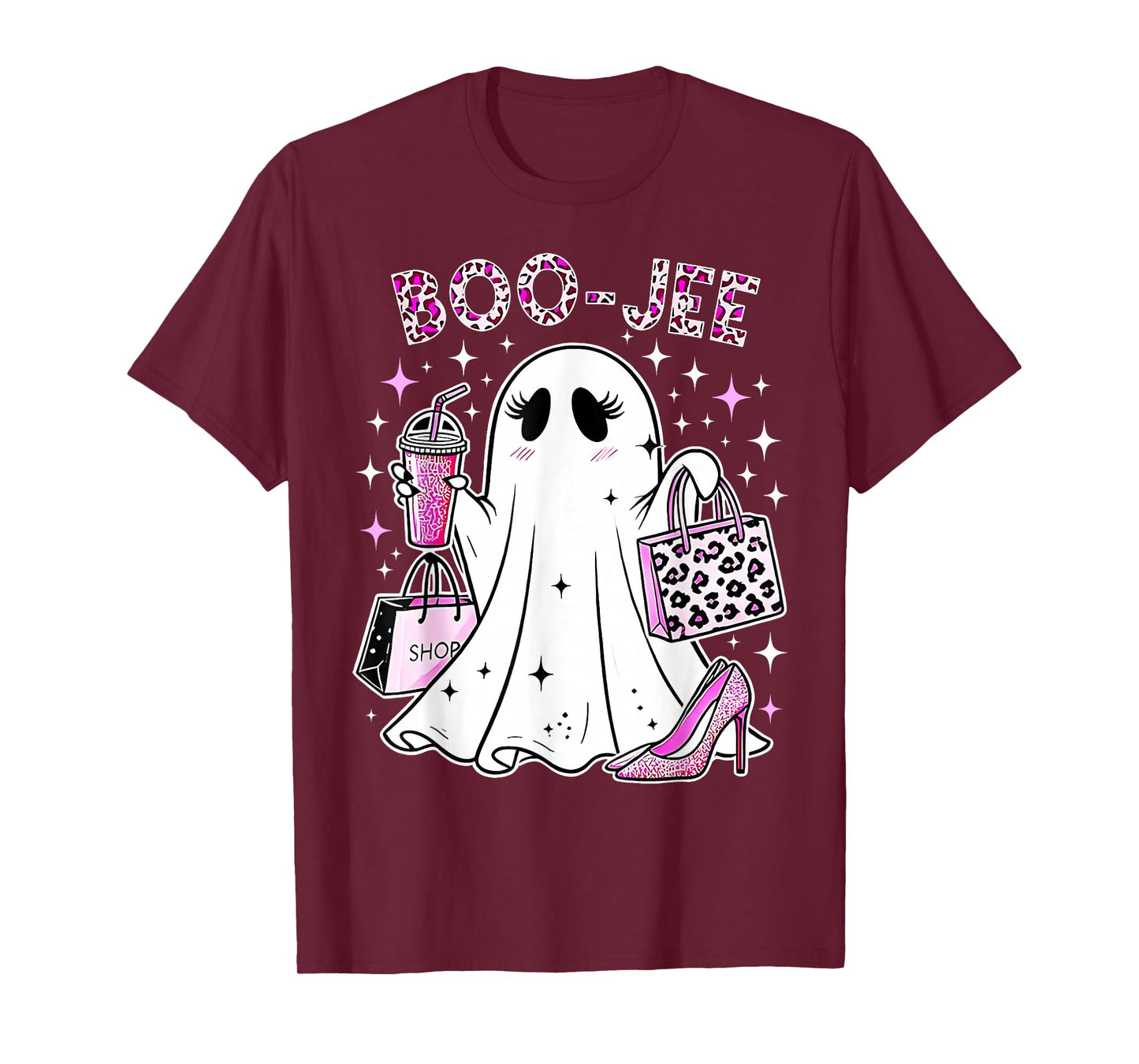 Coquette Pink Leopard Boo-JEE Ghost Halloween Women Girls T-Shirt