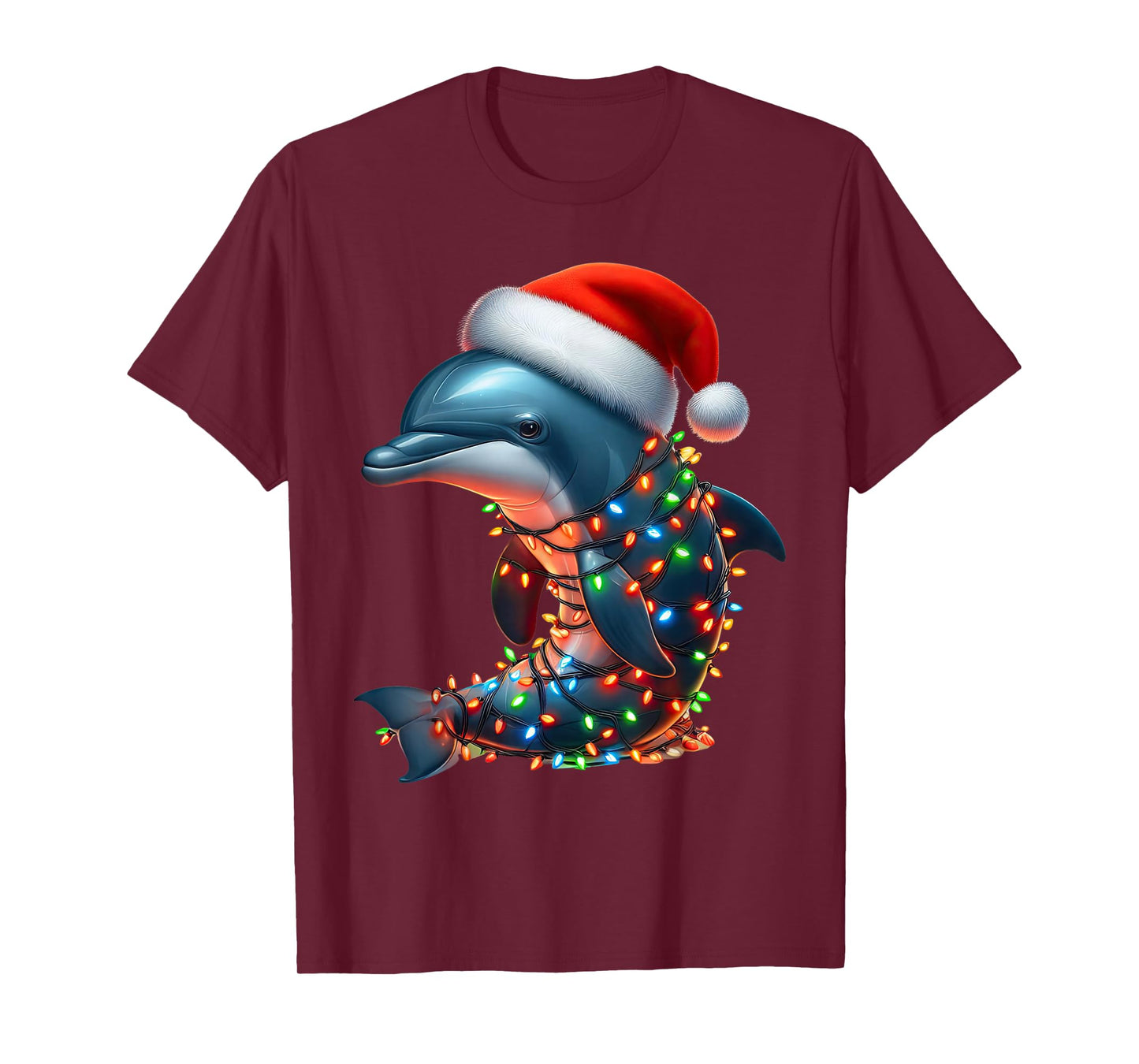 Dolphin Christmas Lights Funny Santa Hat Merry Xmas T-Shirt