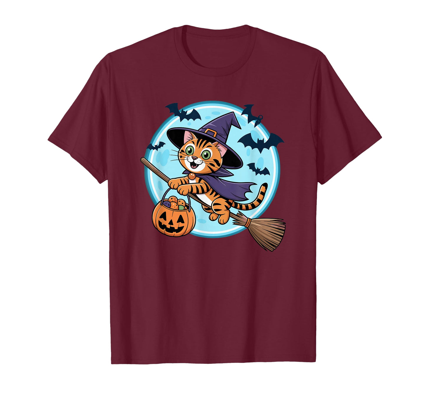 Halloween Witch Bengal Cat Moon T-Shirt