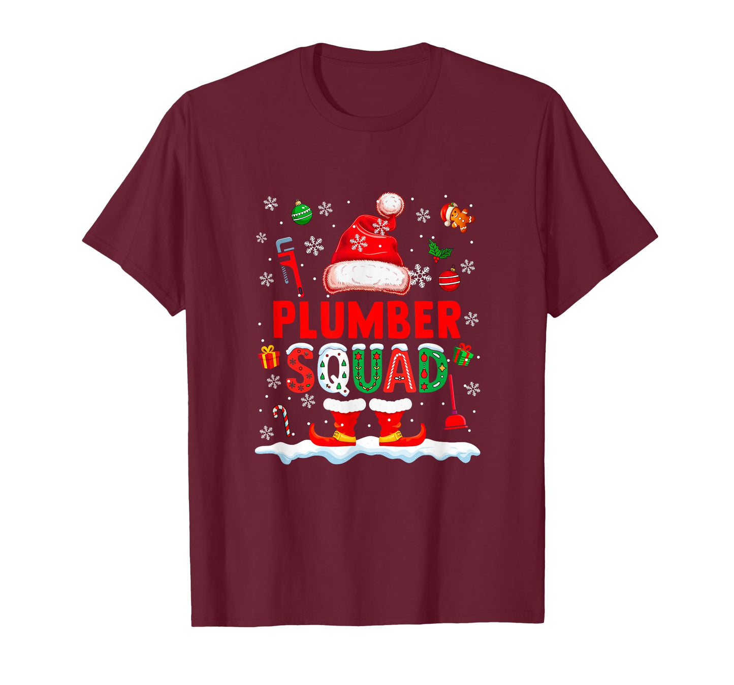 Plumber Squad Men Job Christmas Santa Costume Bow Tie T-Shirt