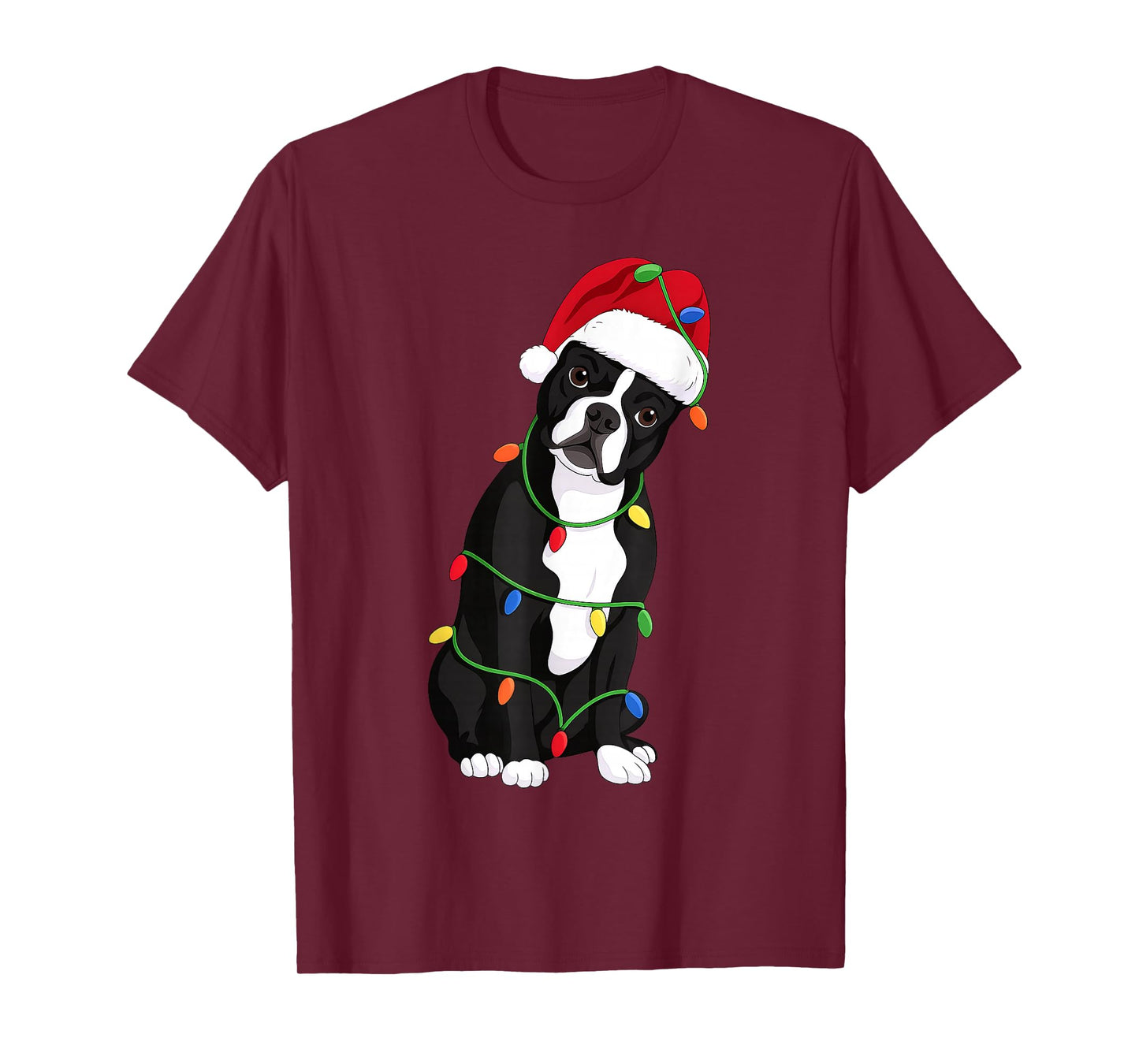 Boston Terrier Christmas Tree Lights Holiday Dog Lover T-Shirt