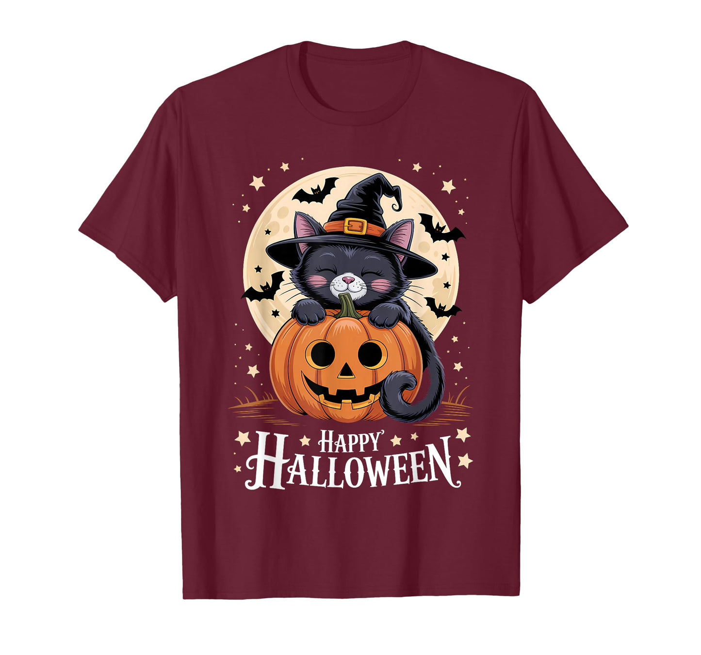 Halloween Black Cat Witch Hat Pumpkin Spooky T-Shirt