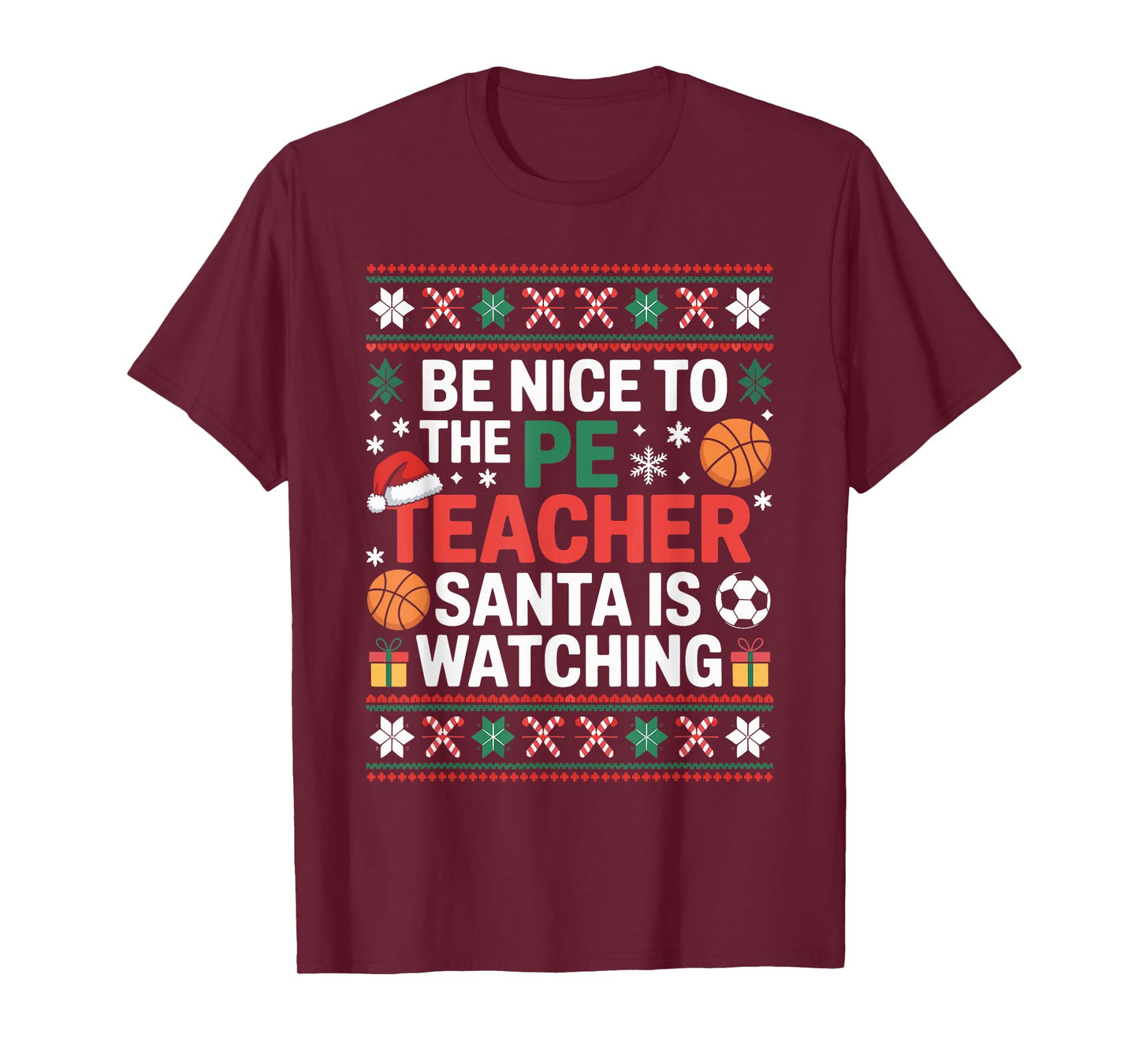 PE Teacher Ugly Christmas Sweater Physical Education Xmas T-Shirt