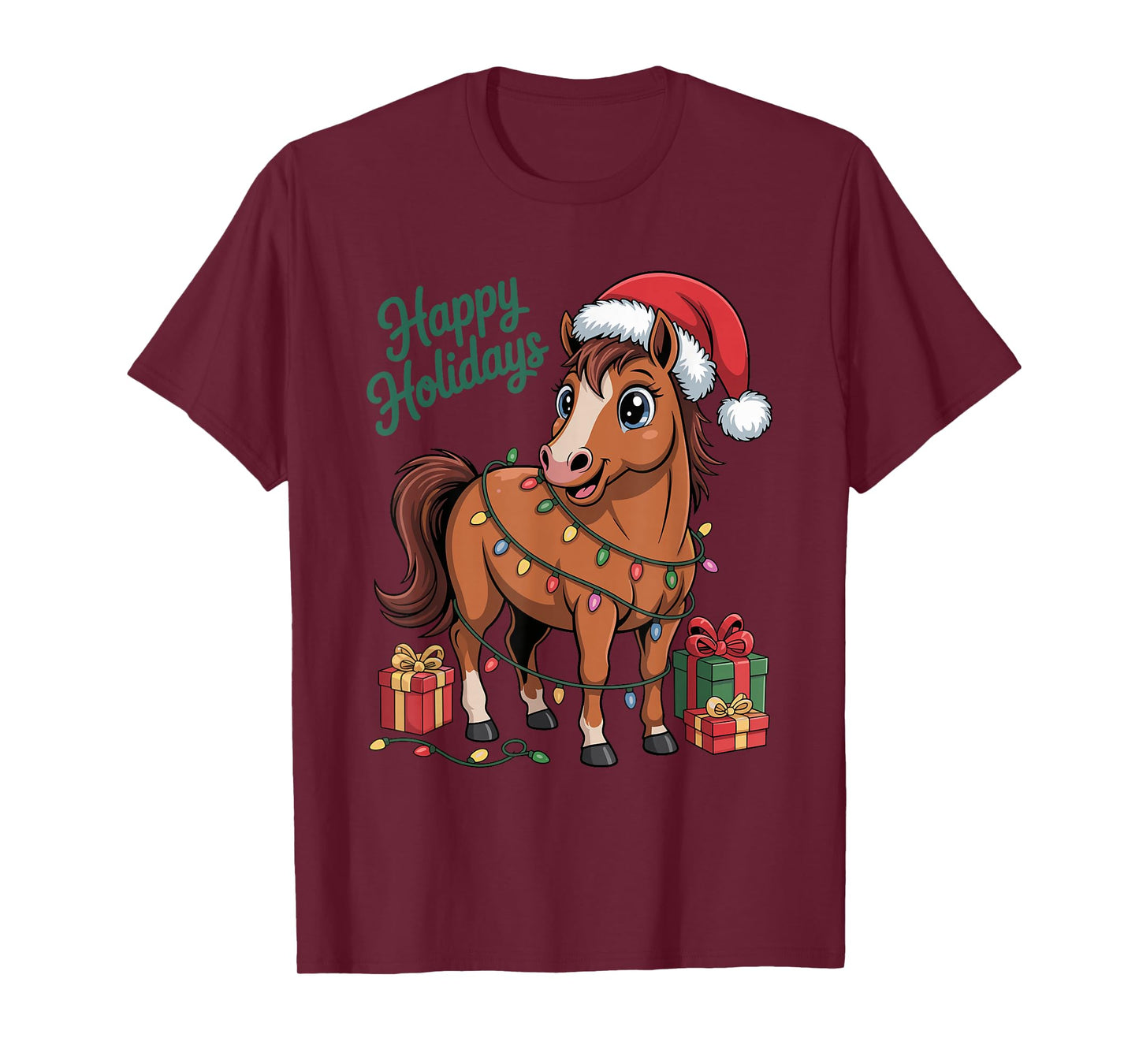 Horse Santa Hat Christmas Design Funny Animal Lovers Holiday T-Shirt