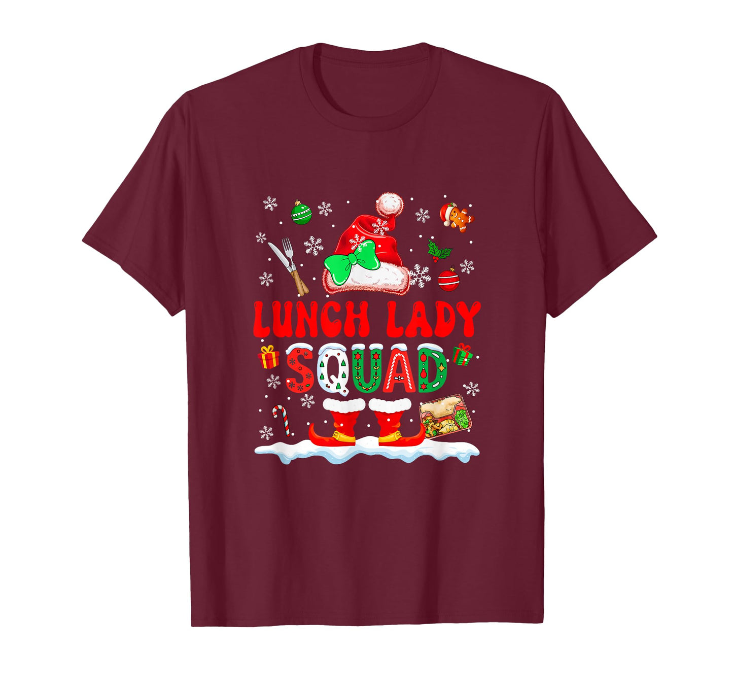 Lunch Lady Squad Women Job Christmas Santa Costume Bow Tie T-Shirt