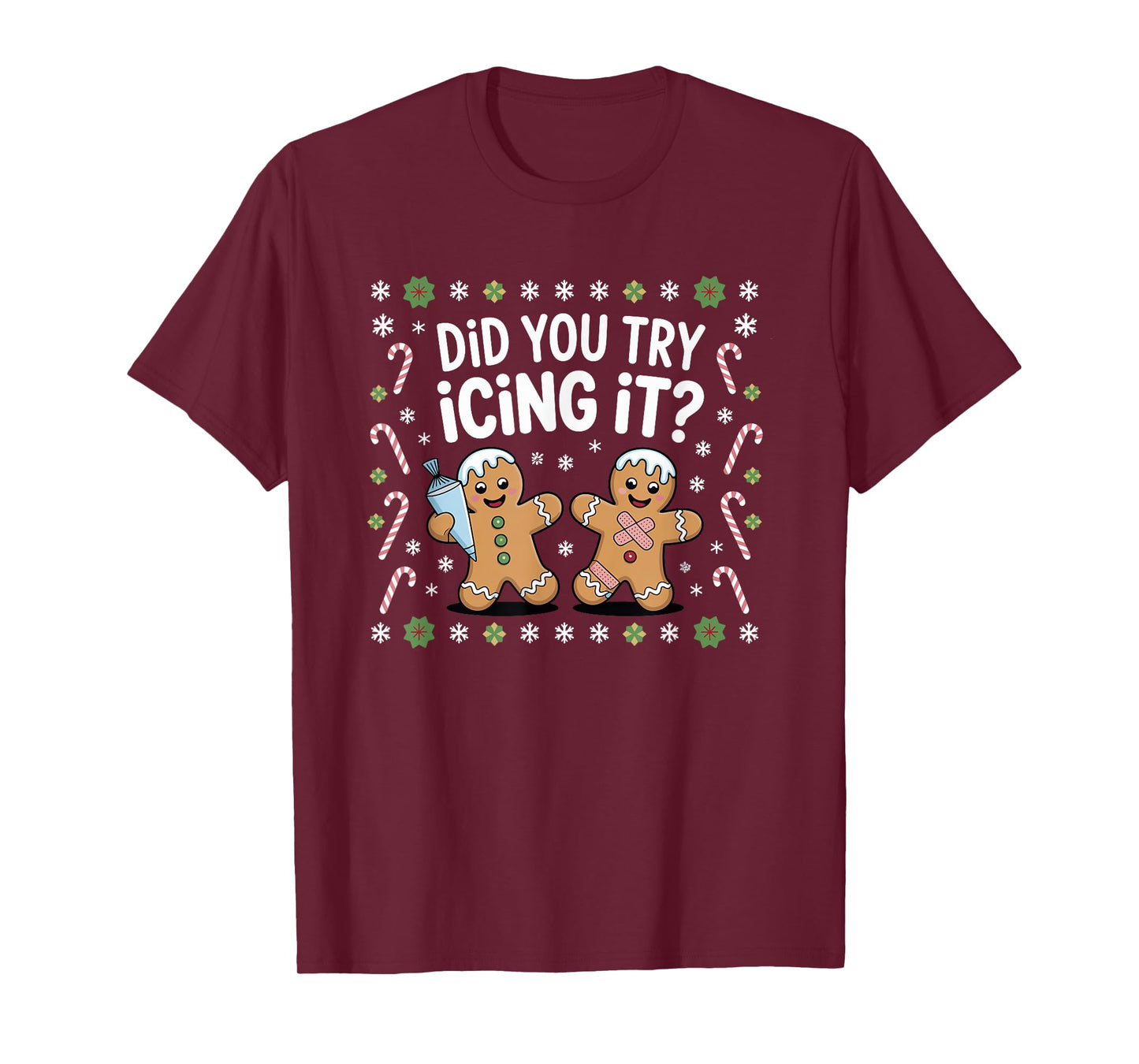 Did You Try Icing It Retro Christmas Gingerbread Nurse Squad T-Shirt