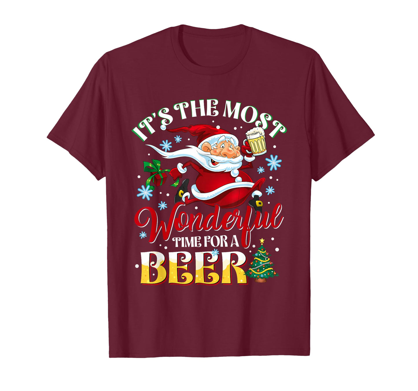 Wonderful Time for A Beer Christmas Santa Drinking Beer T-Shirt