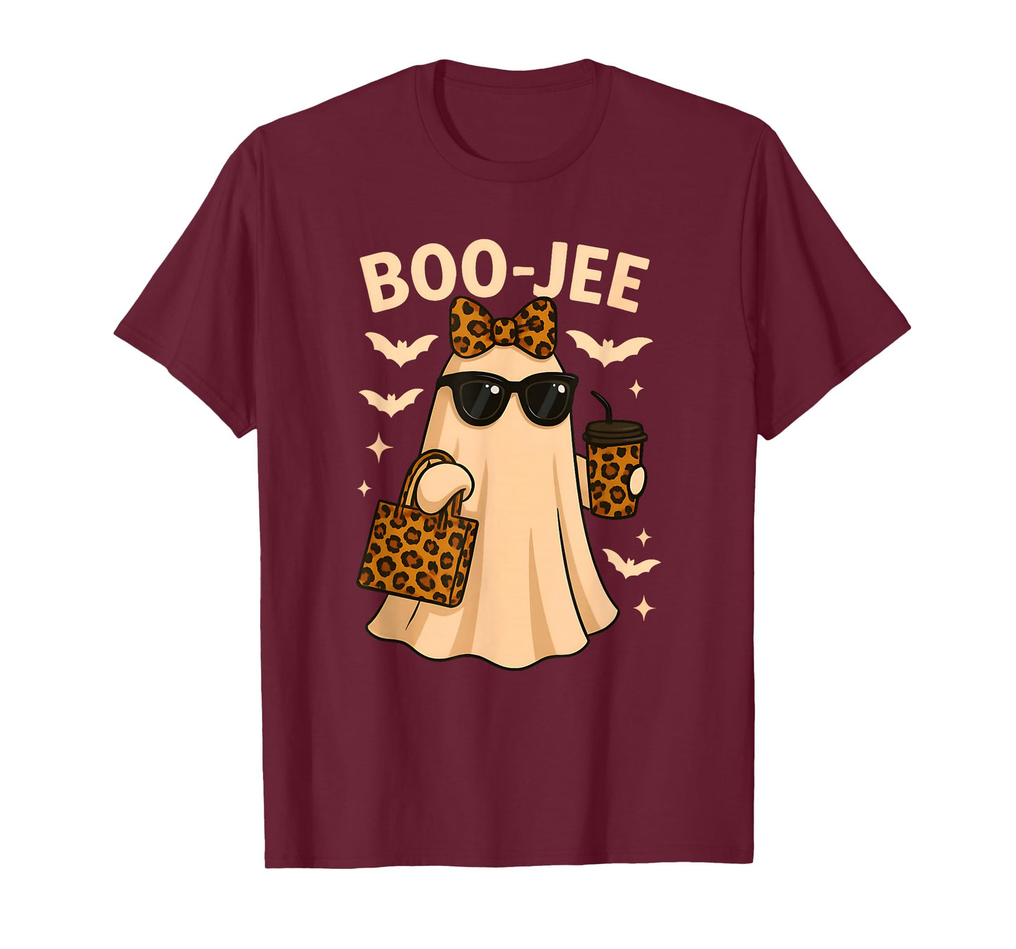 Coquette Leopard Ghost Coffee Boo-JEE Halloween Boujee T-Shirt