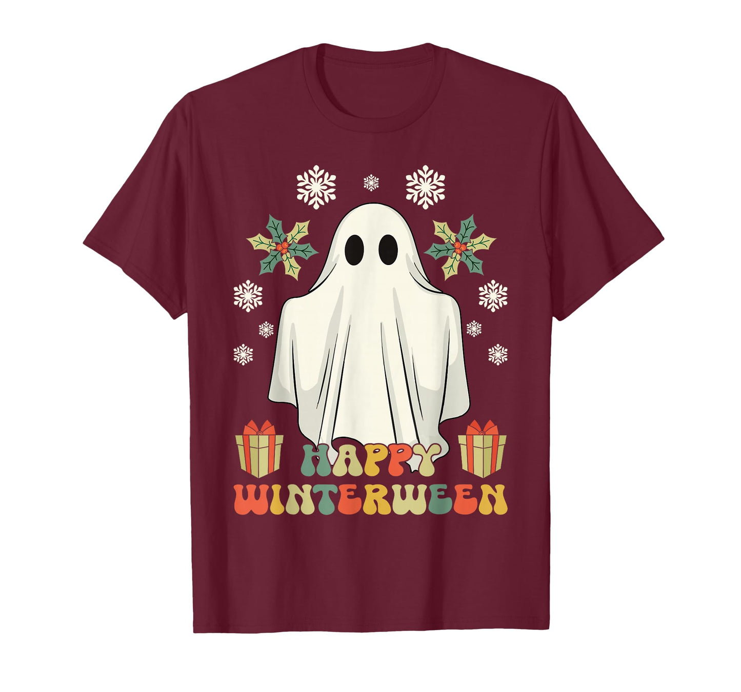 Happy Winterween Winter Halloween Ghost Retro Vintage T-Shirt